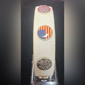 Rustic Cuff White Leather Bracelet with American Flag and Silver Accents